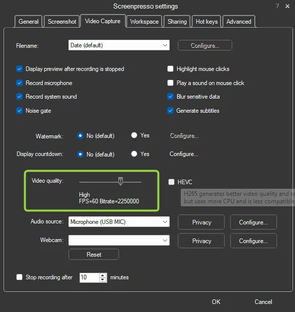 4K recording at 60 FPS