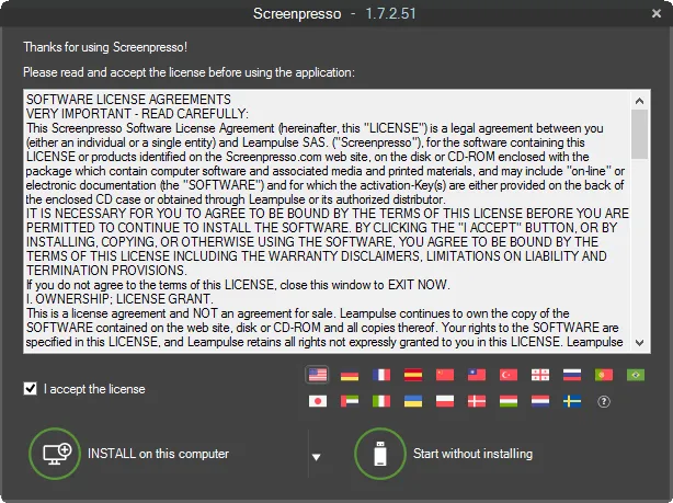 Screenshot of Screenpresso install window