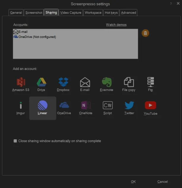 Screenshot of Linear button