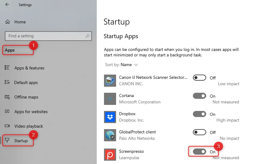 Screenshot of Windows settings