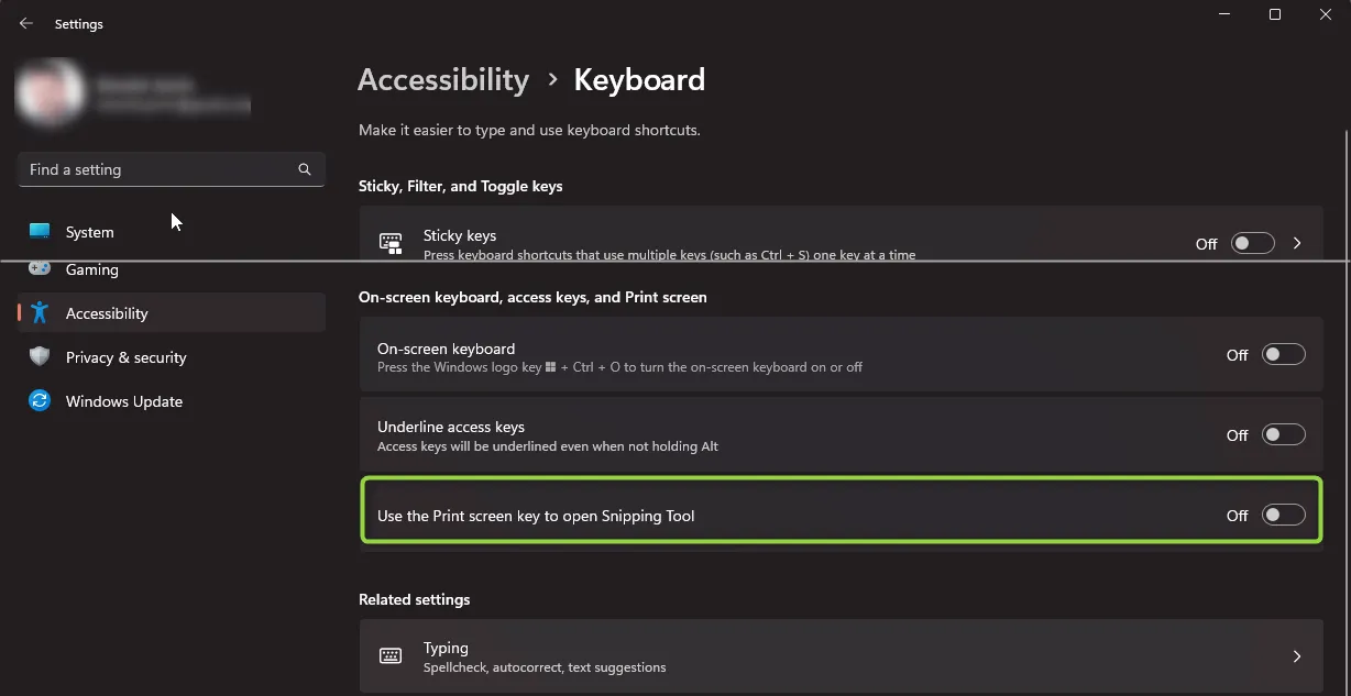 Screenshot of Windows configuration Vantage